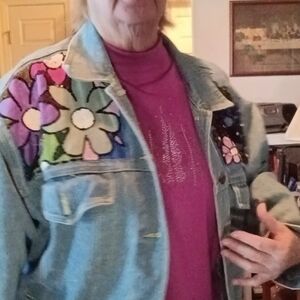 Vintage diani Floral Embellished Denim Jacket